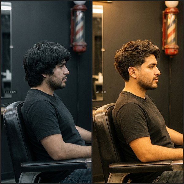 Antes y después de un corte a tijera con texturizado