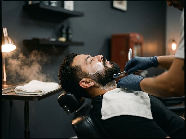 Perfilado de barba con navaja y toallas calientes