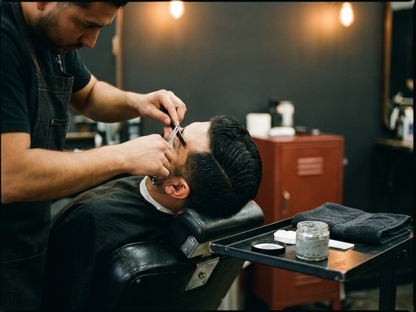 Perfilado de cejas y limpieza facial en barbería