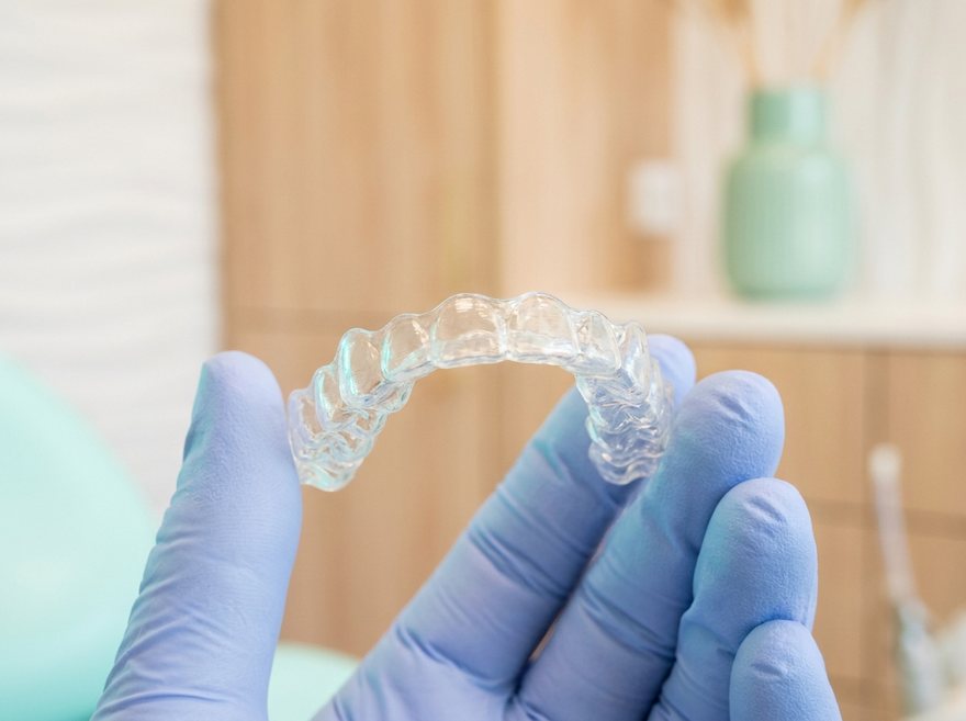 Alineador transparente sostenido con guantes
